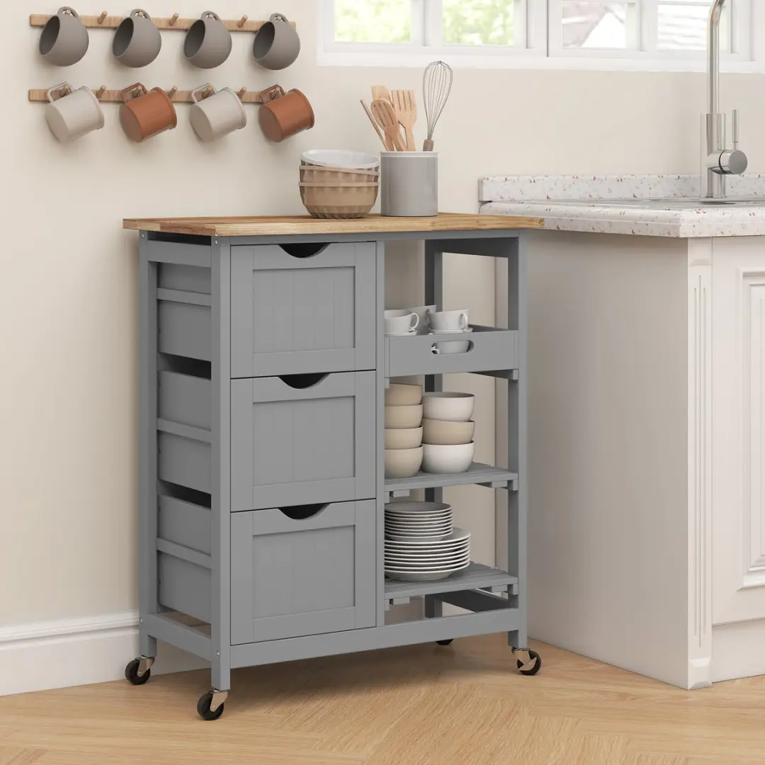 Homcom Keukenwagen 67x37x85,5cm Grijs