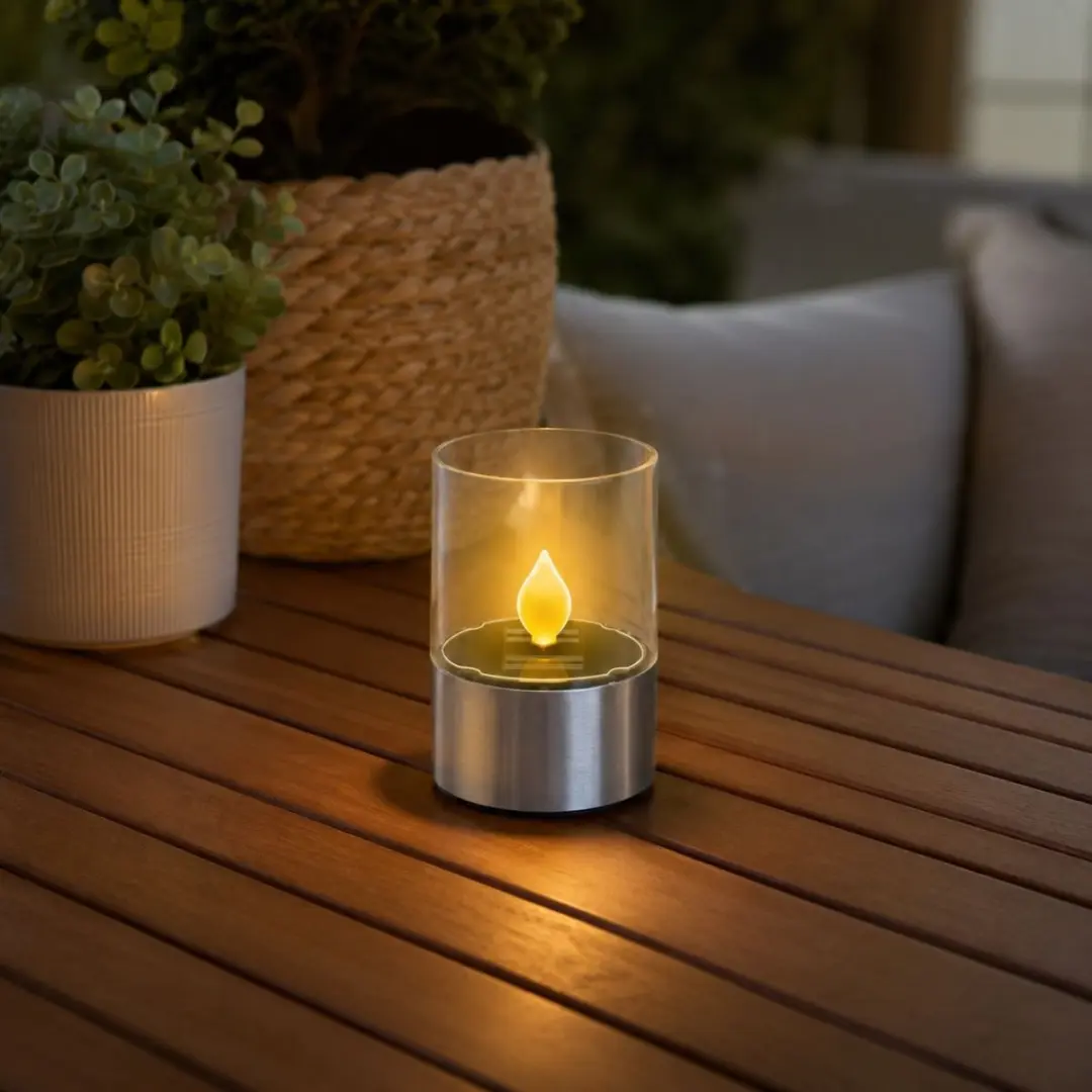 Grundig LED Zonne-energie Kaars 7,5x11cm - Transparant
