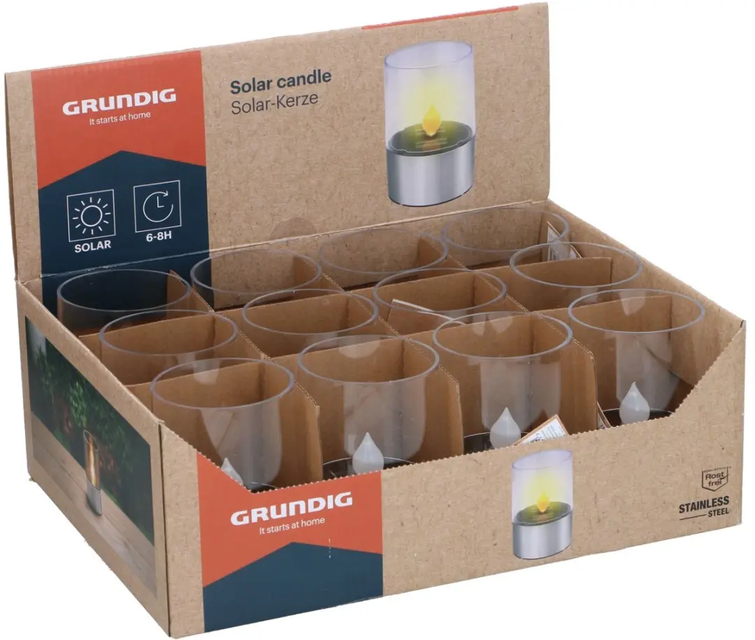 Grundig LED Zonne-energie Kaars 7,5x11cm - Transparant