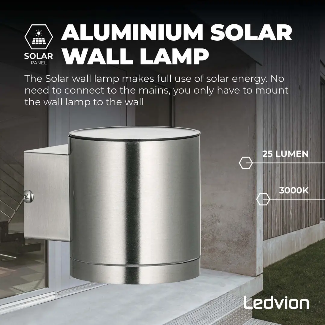 LEDVION Solar LED Wandlamp Arche 0.5W - RVS - IP44 - afbeelding 6 van 6