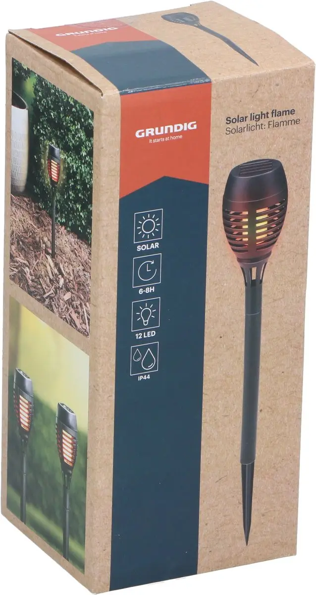 Grundig Solar LED Vlamlamp 12cm - Zwart