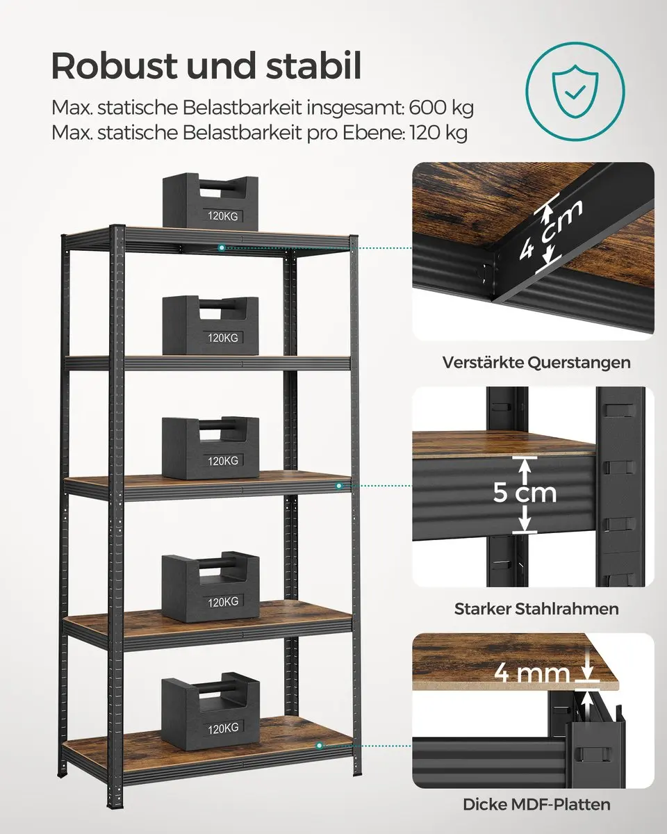 Songmics Vrijstaande Plank Vintage Bruin-Zwart - afbeelding 3 van 6