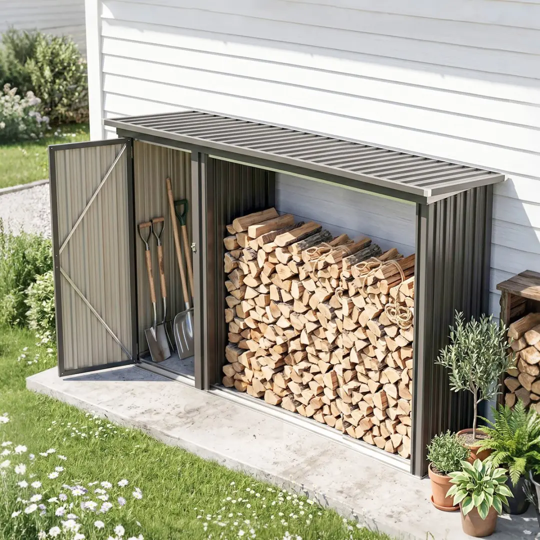 Outsunny Shed Houtopslag 235L - 67x149cm - Donkergrijs