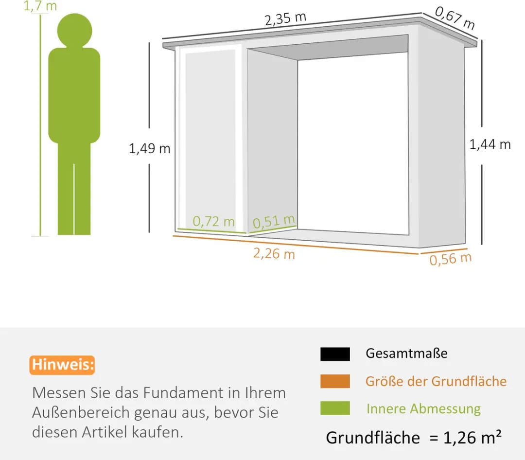 Outsunny Shed Houtopslag 235L - 67x149cm - Donkergrijs