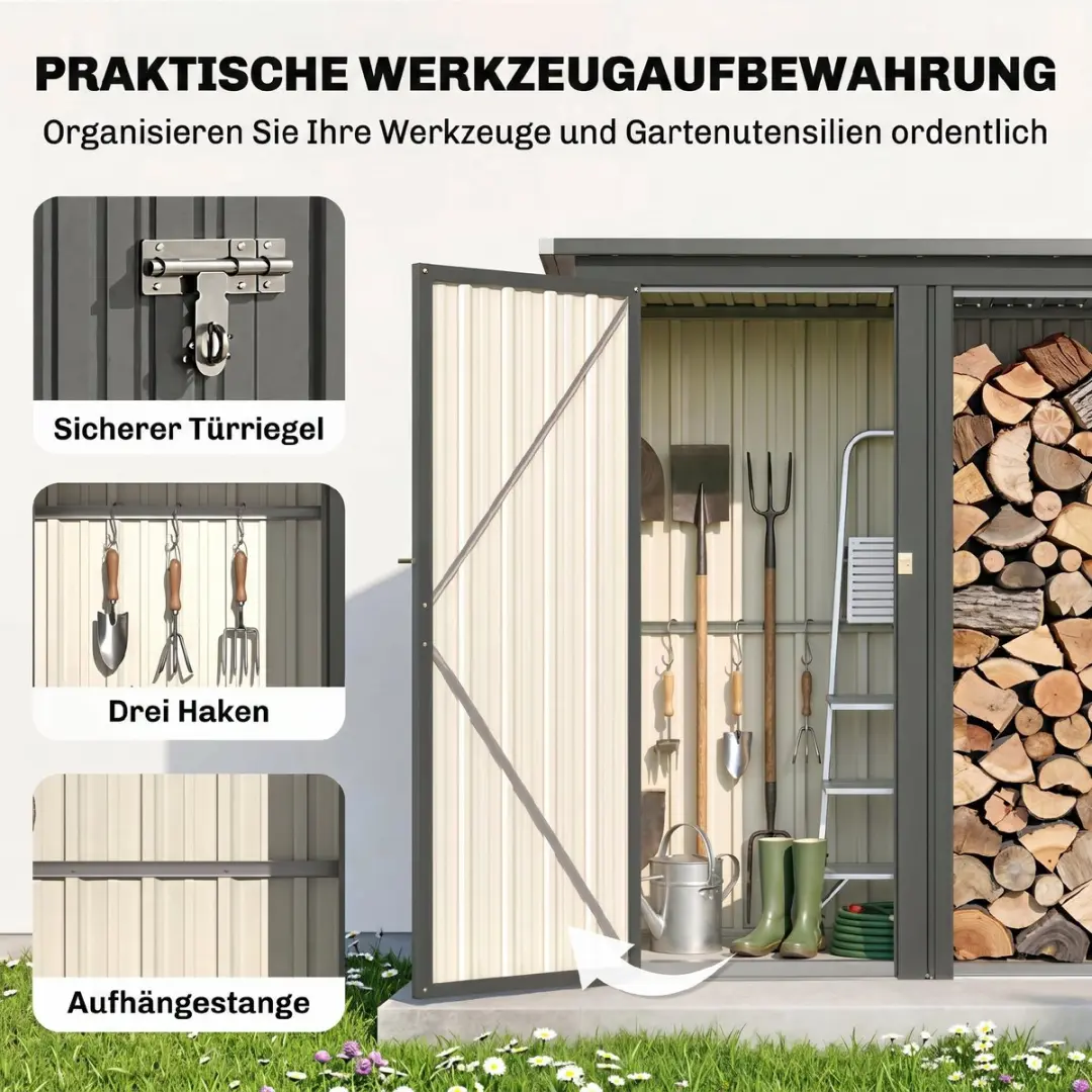 Outsunny Shed Houtopslag 235L - 67x149cm - Donkergrijs