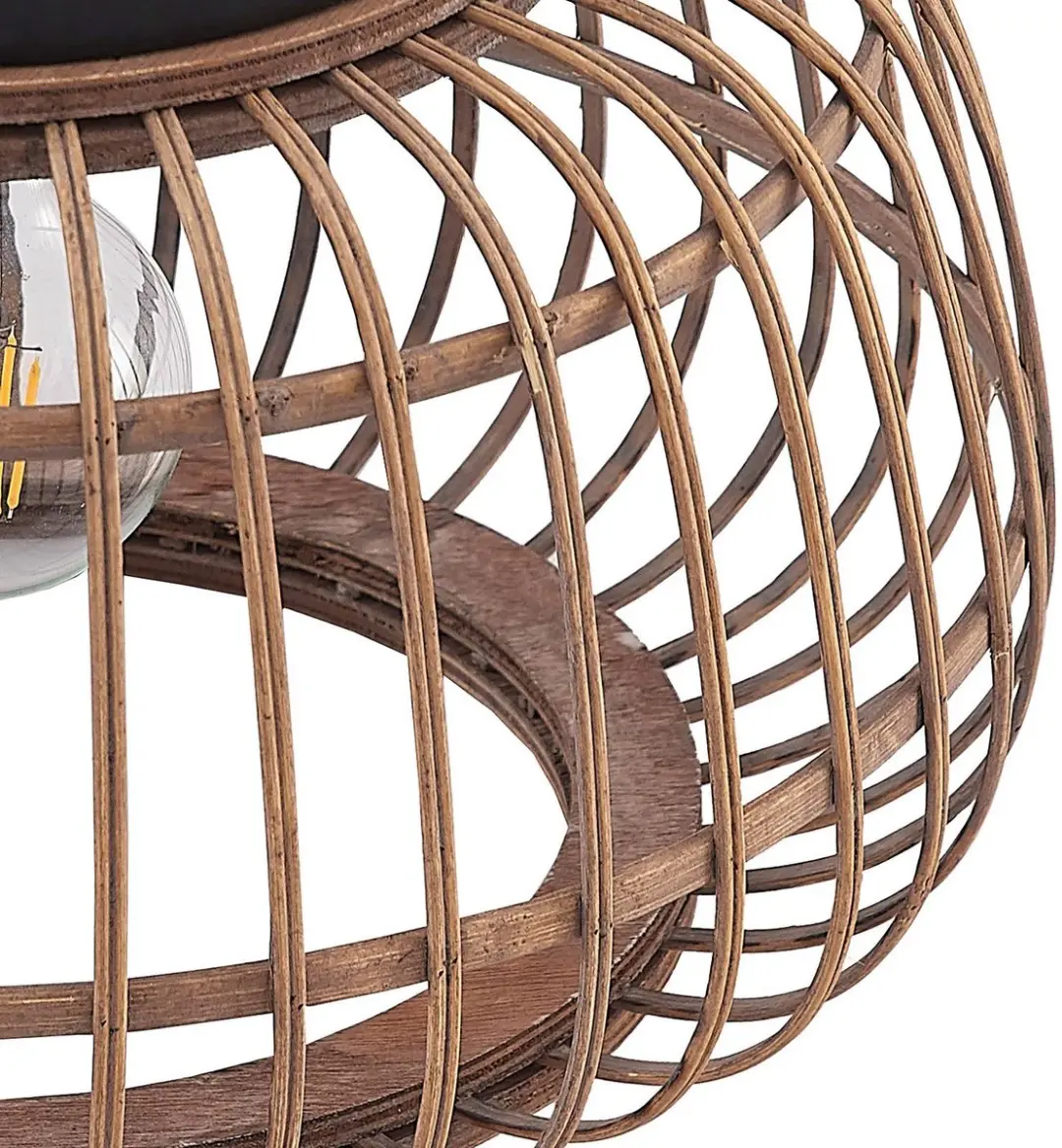 Lindby Plafondlamp Rotan Staal - 1 Lichtpunt 40cm - Matzwart/Licht Hout