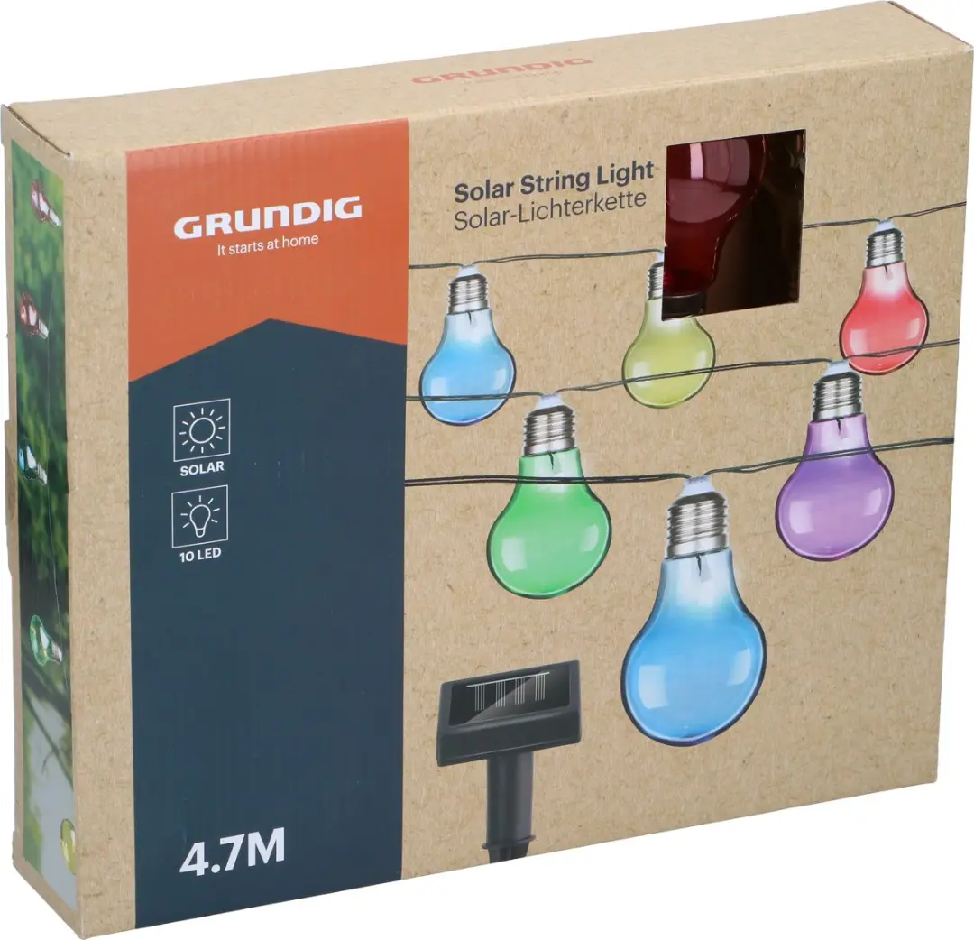 Grundig Solar Lichtsnoer Tuinverlichting 4,7m - 10 LED Multicolor - Zwart