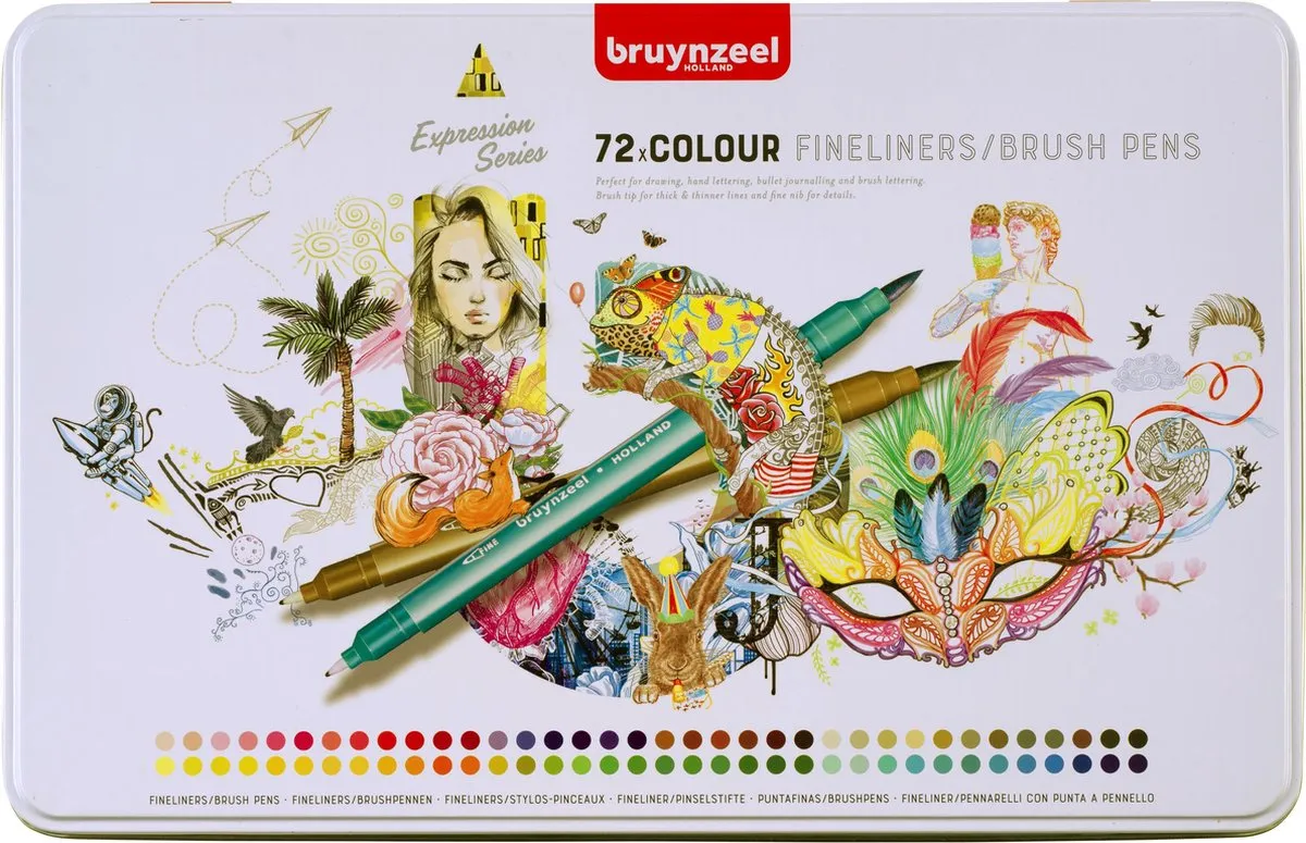 BRUYNZEEL Creatives Fineliner/Brushpen Set 72 Stuks