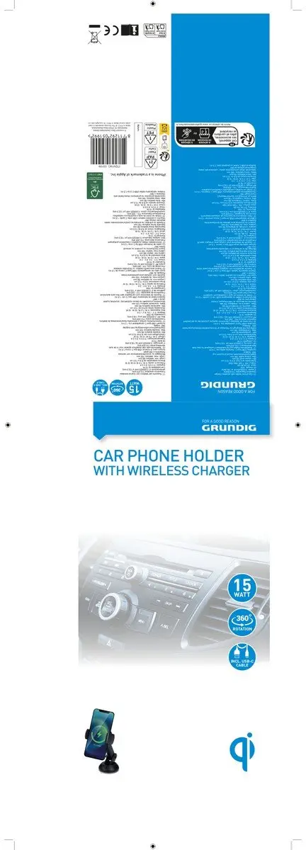 Grundig MEGRTE518/0032 Auto Phone Holder & Qi Charger - Zwart