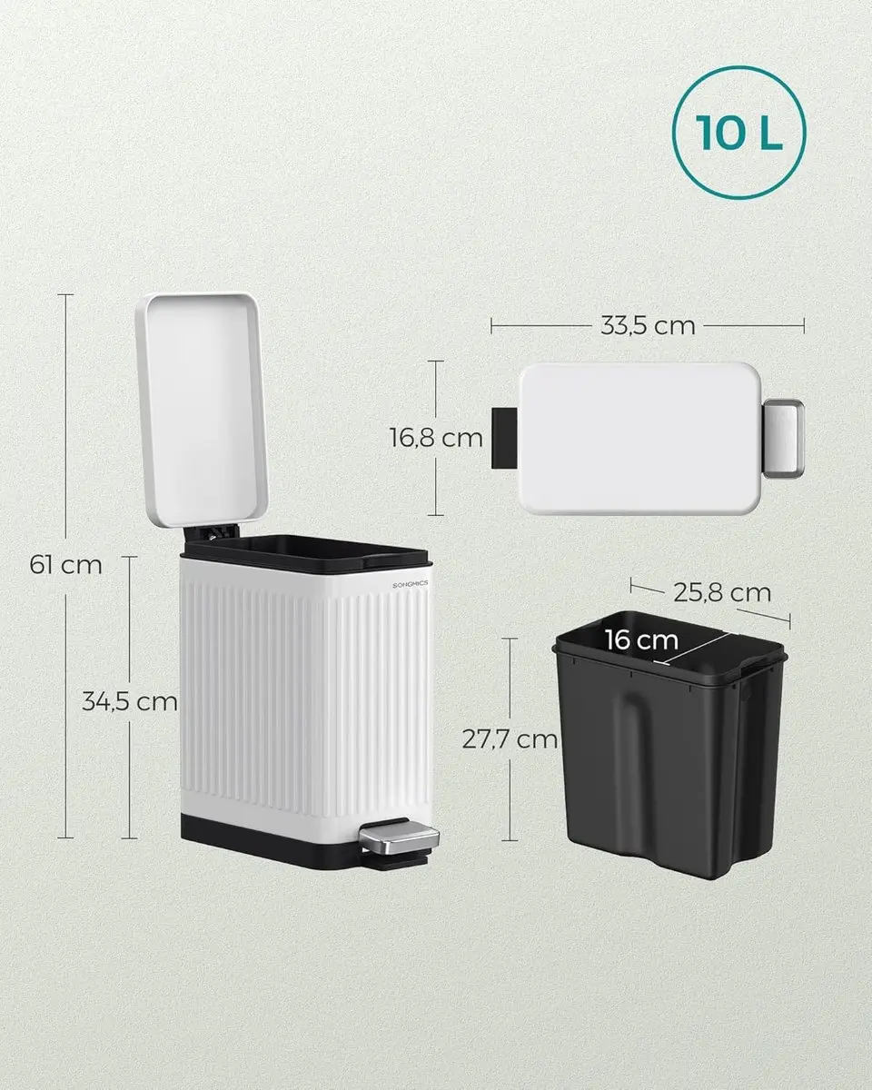 Songmics Pedaalemmer 10L - Wolkwit