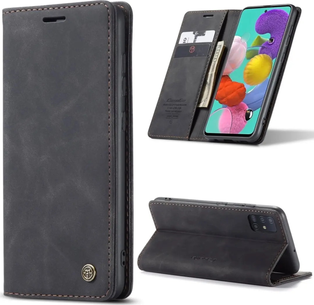 Caseme 013 Bookcase Portemonnee Telefoonhoesje - Samsung Galaxy A51 - 2 Pasjes - Zwart - afbeelding 6 van 6