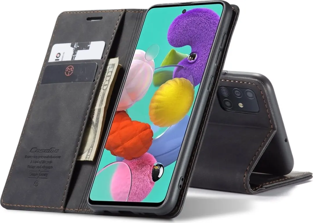 Caseme 013 Bookcase Portemonnee Telefoonhoesje - Samsung Galaxy A51 - 2 Pasjes - Zwart