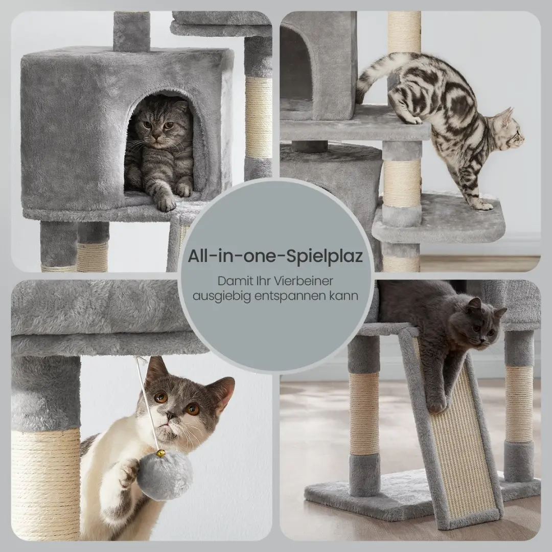 Songmics Krabpaal Kattenboom 115cm - 3 Ligplekken - Lichtgrijs - afbeelding 4 van 5