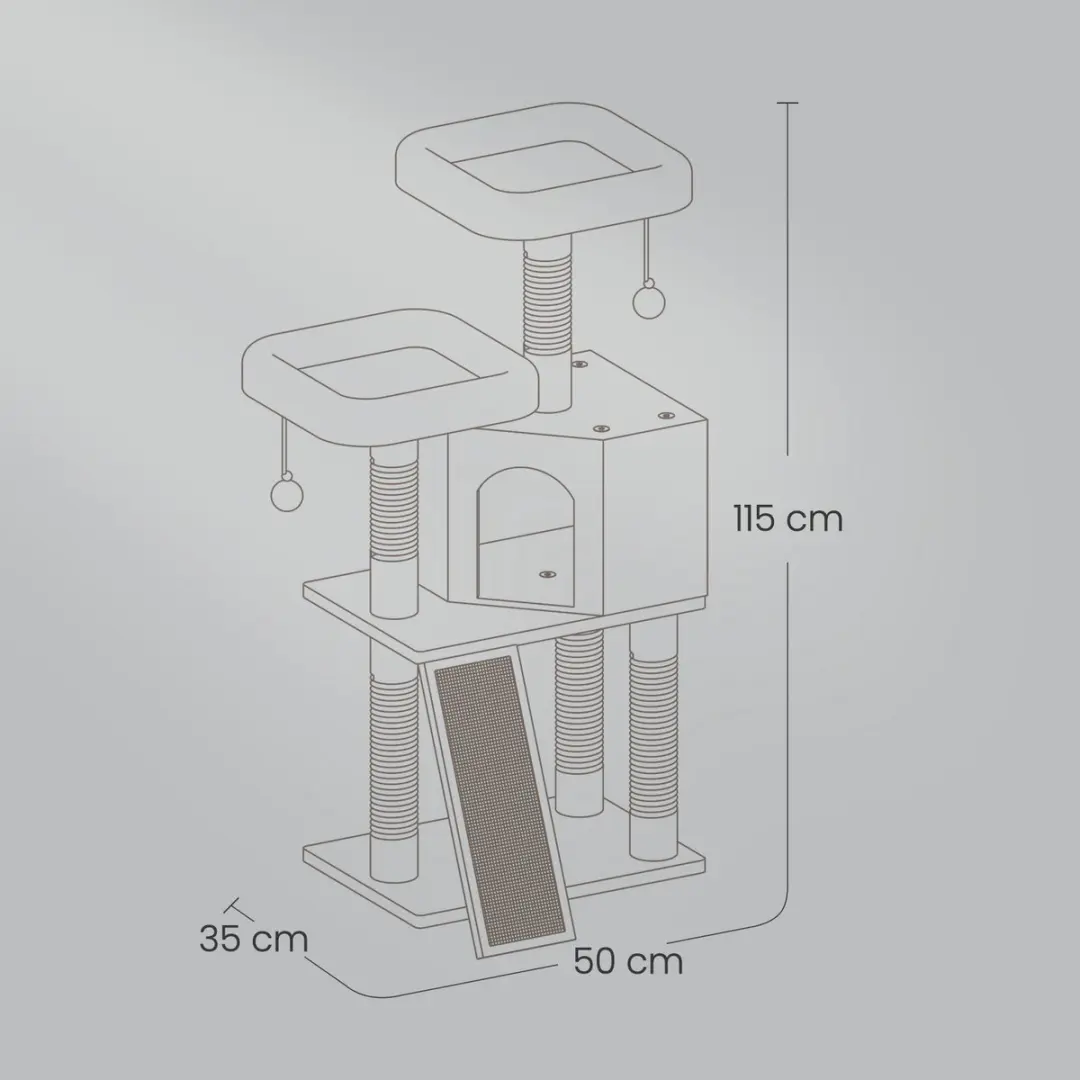 Songmics Krabpaal Kattenboom 115cm - 3 Ligplekken - Lichtgrijs - afbeelding 5 van 5