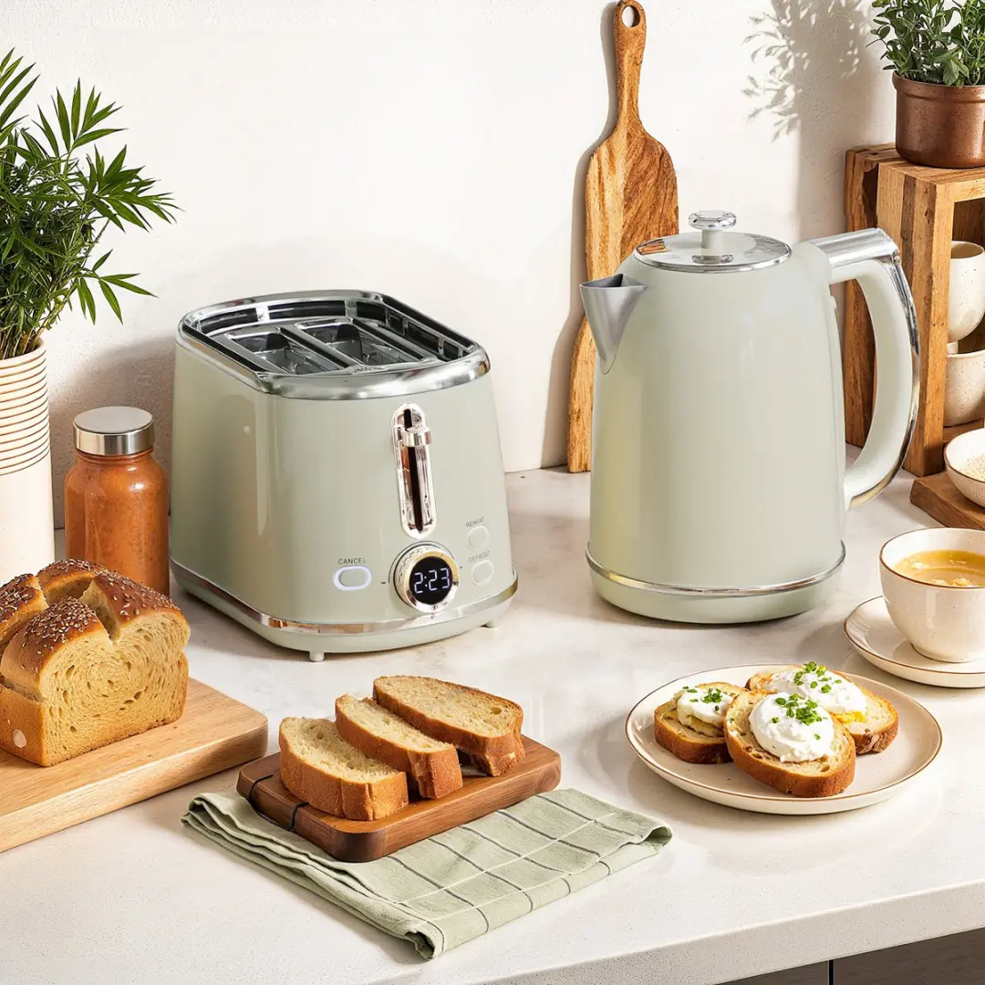ECTEATOY Ontbijtset - Waterkoker 1,7L 2200W & Broodrooster 2 Sneden - RVS Grijs - afbeelding 4 van 6