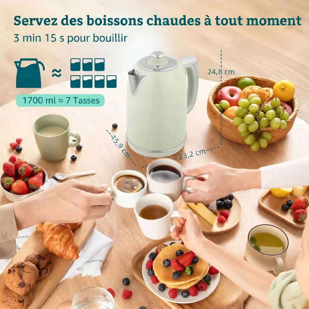 ECTEATOY Ontbijtset - Waterkoker 1,7L 2200W & Broodrooster 2 Sneden - RVS Grijs - afbeelding 6 van 6