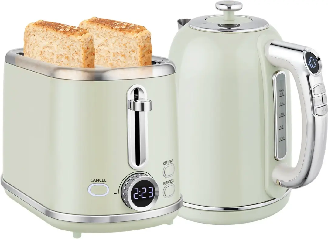 ECTEATOY Ontbijtset - Waterkoker 1,7L 2200W & Broodrooster 2 Sneden - RVS Grijs - afbeelding 3 van 6