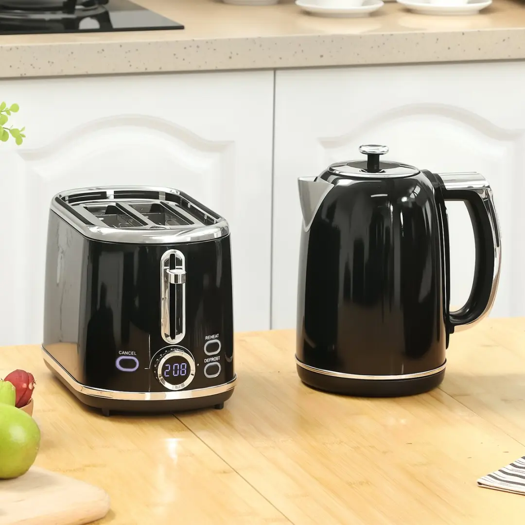 ECTEATOY Ontbijtset Waterkoker 2200W & Broodrooster 2 Sneden - RVS Zwart - afbeelding 4 van 6