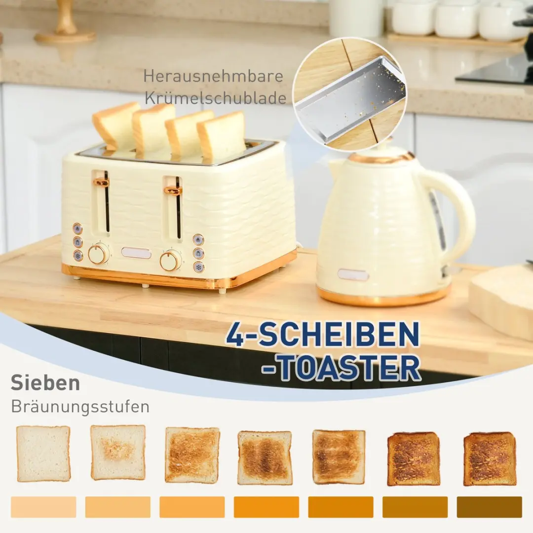 ECTEATOY Waterkoker & Broodrooster Set - 1,7L & 4 Sneden - Beige - afbeelding 4 van 6