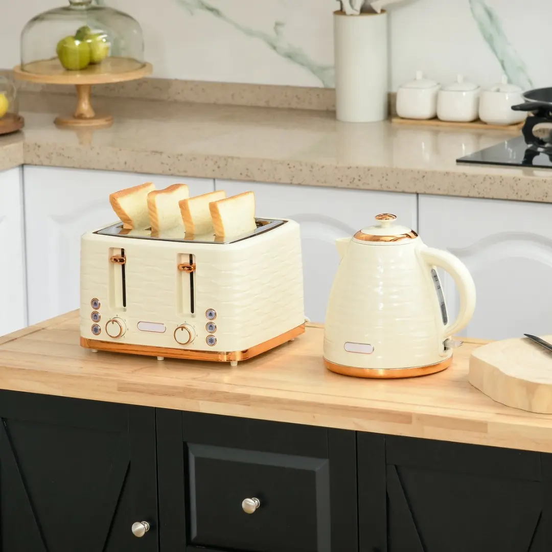ECTEATOY Waterkoker & Broodrooster Set - 1,7L & 4 Sneden - Beige - afbeelding 6 van 6