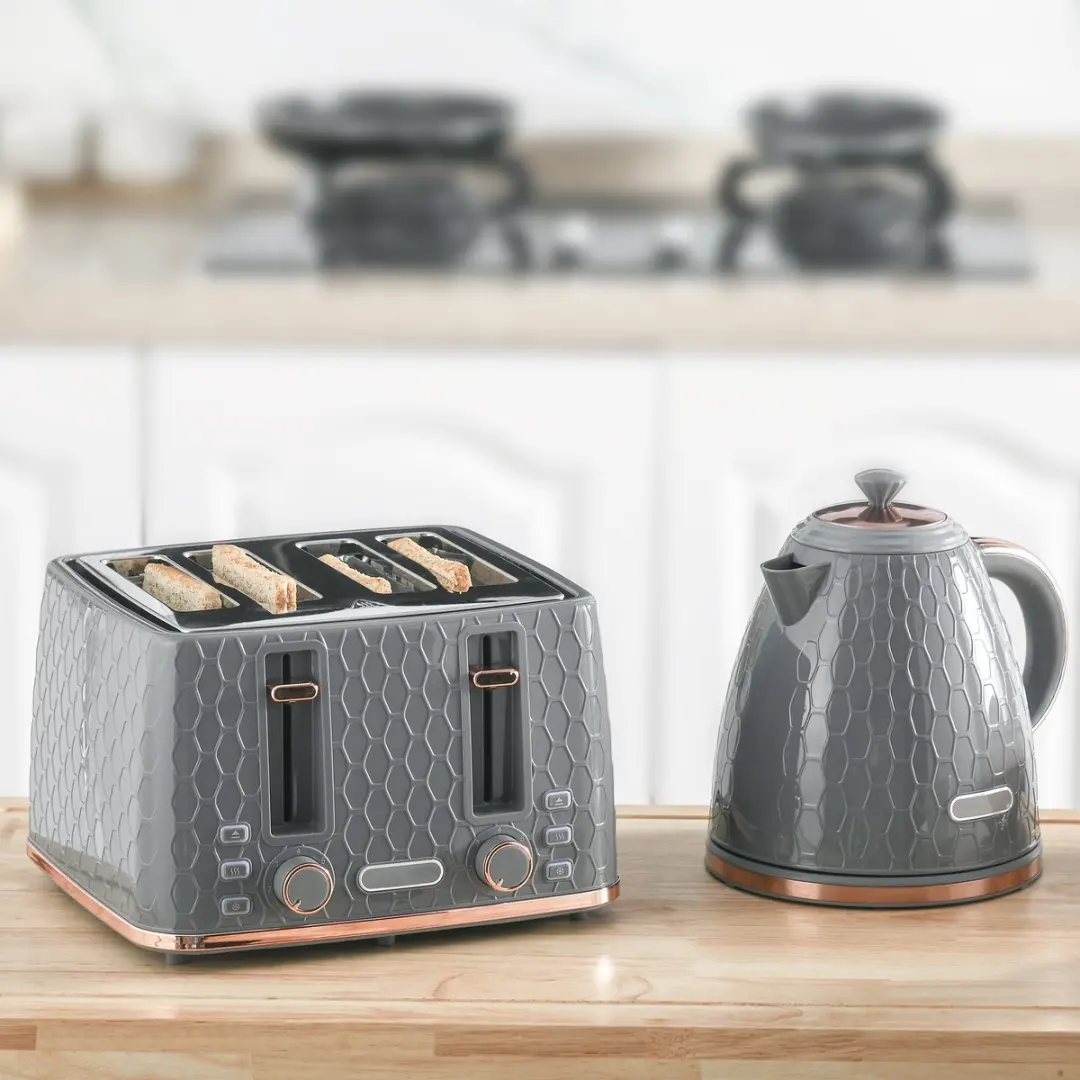 ECTEATOY Keukengerei Ontbijtset - Waterkoker 1,7L & Broodrooster 4 Sneden Grijs - afbeelding 5 van 6