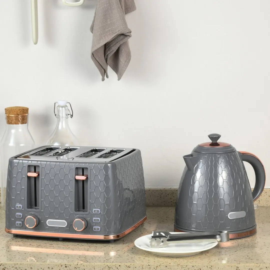 ECTEATOY Keukengerei Ontbijtset - Waterkoker 1,7L & Broodrooster 4 Sneden Grijs - afbeelding 2 van 6