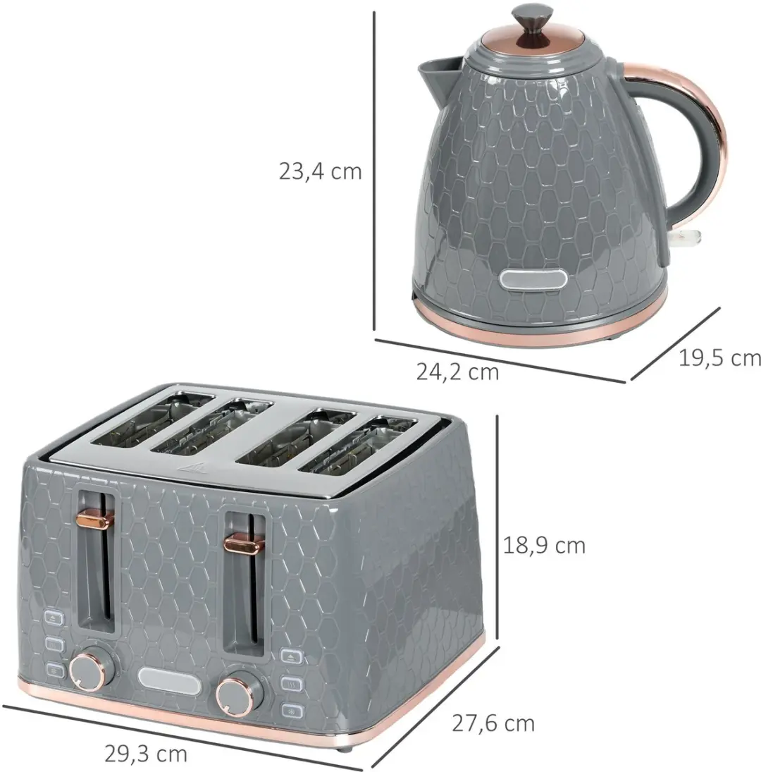 ECTEATOY Keukengerei Ontbijtset - Waterkoker 1,7L & Broodrooster 4 Sneden Grijs - afbeelding 4 van 6