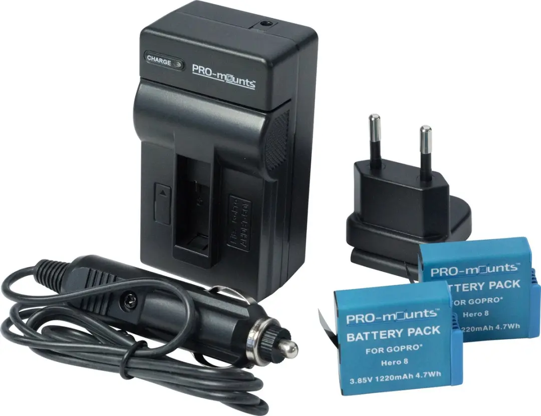 PRO-Mounts Battery Kit GoPro Hero8/7/6/5 - 2 Accu's + Lader