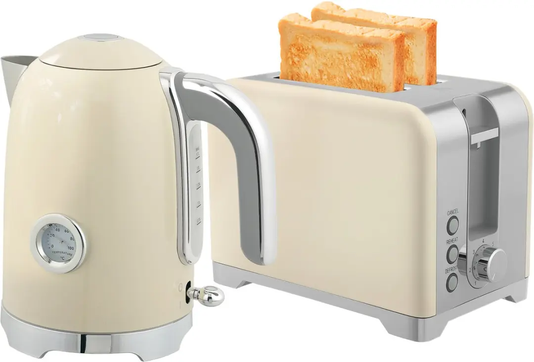 ECTEATOY Waterkoker & Broodrooster Set 2200W - 7 Bruiningsniveaus - Crème - afbeelding 3 van 6