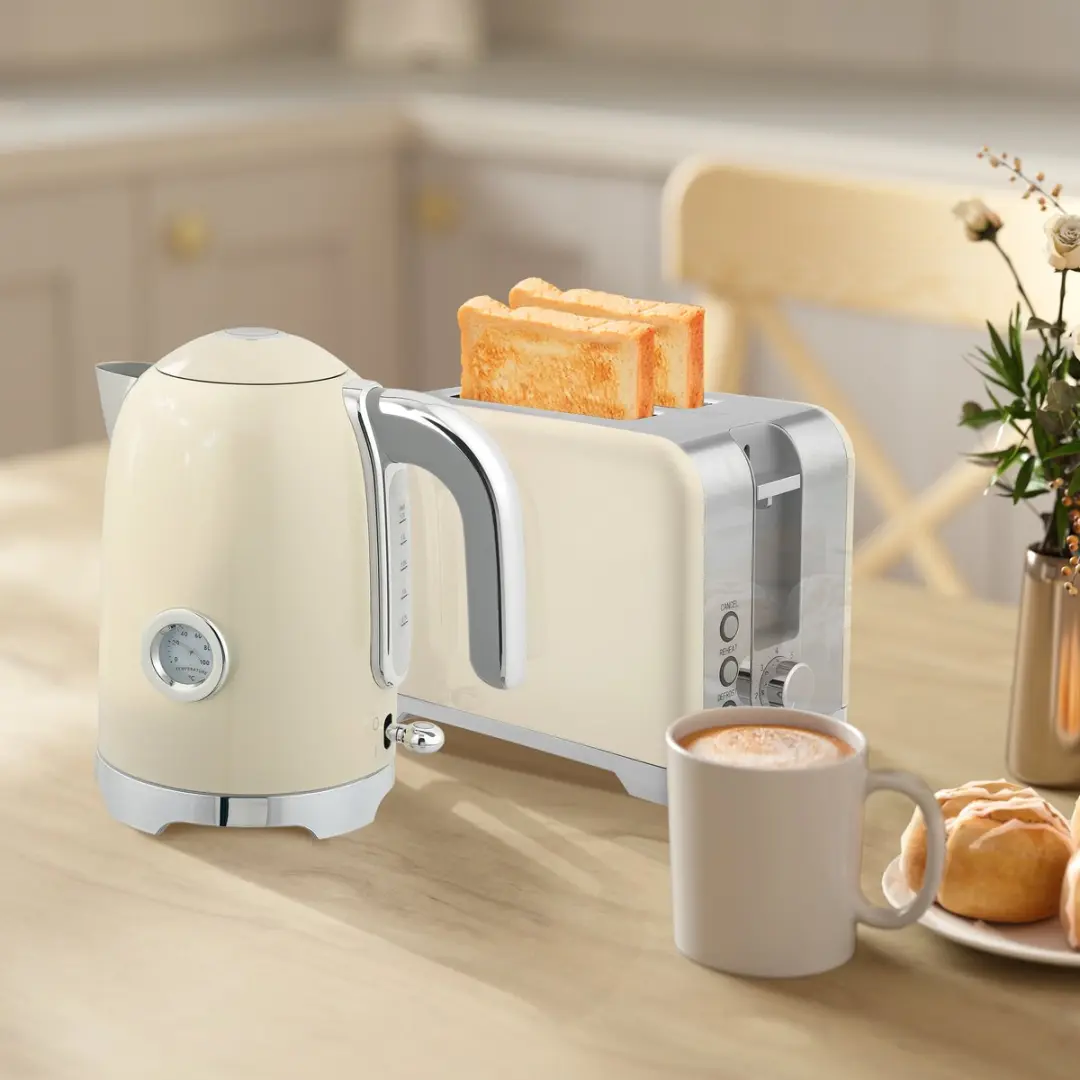 ECTEATOY Waterkoker & Broodrooster Set 2200W - 7 Bruiningsniveaus - Crème - afbeelding 5 van 6