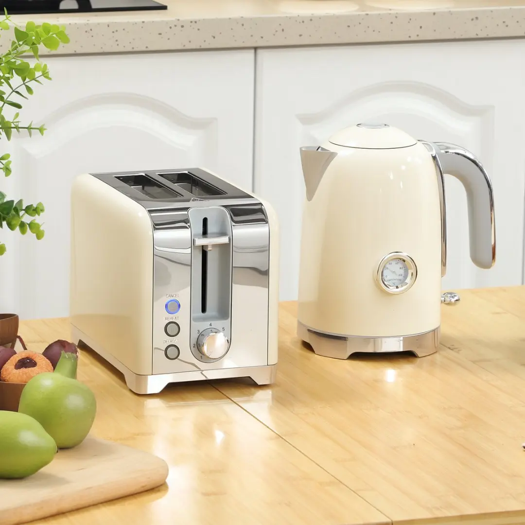 ECTEATOY Waterkoker & Broodrooster Set 2200W - 7 Bruiningsniveaus - Crème - afbeelding 4 van 6