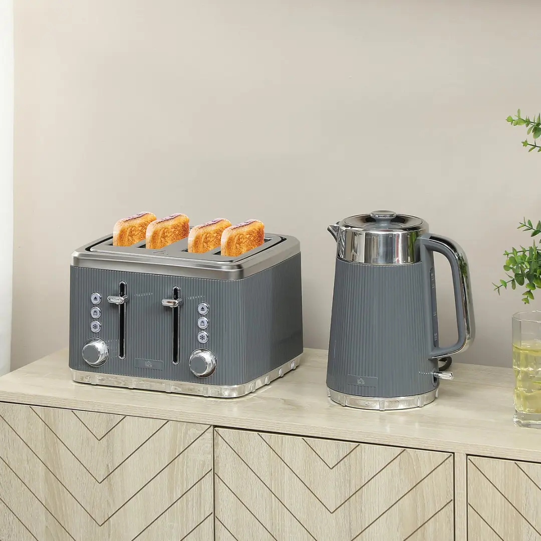 ECTEATOY Ontbijtset Waterkoker 2200W & Broodrooster 4 Sneden - Grijs - afbeelding 4 van 6