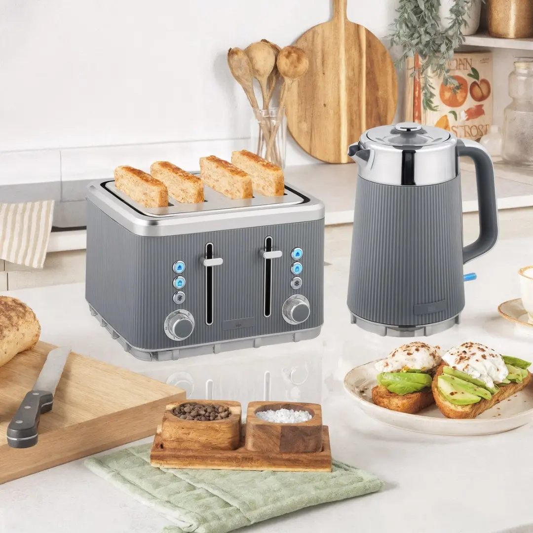 ECTEATOY Ontbijtset Waterkoker 2200W & Broodrooster 4 Sneden - Grijs - afbeelding 3 van 6