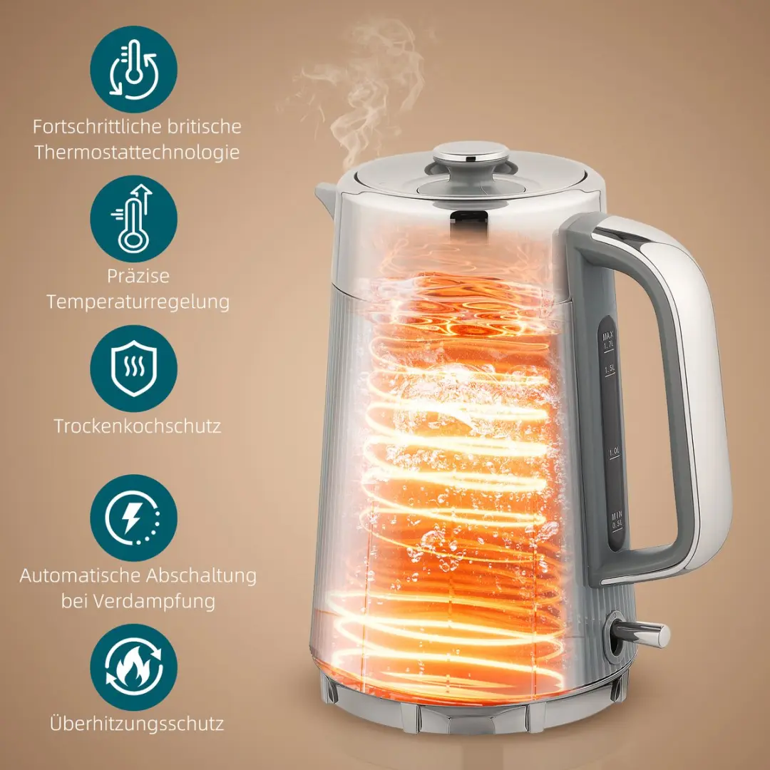 ECTEATOY Ontbijtset Waterkoker 2200W & Broodrooster 4 Sneden - Grijs - afbeelding 6 van 6
