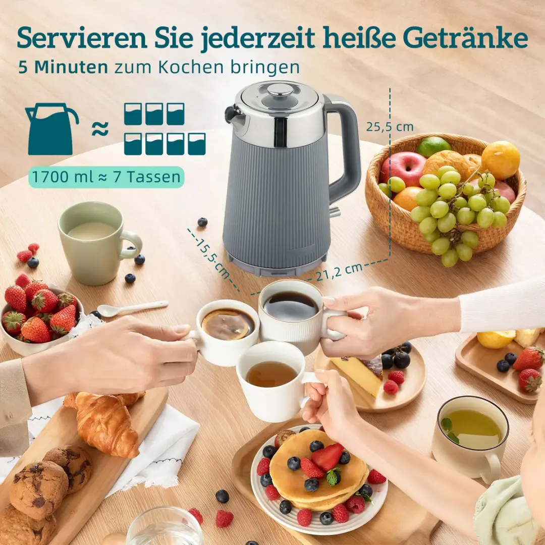 ECTEATOY Ontbijtset Waterkoker 2200W & Broodrooster 4 Sneden - Grijs - afbeelding 5 van 6