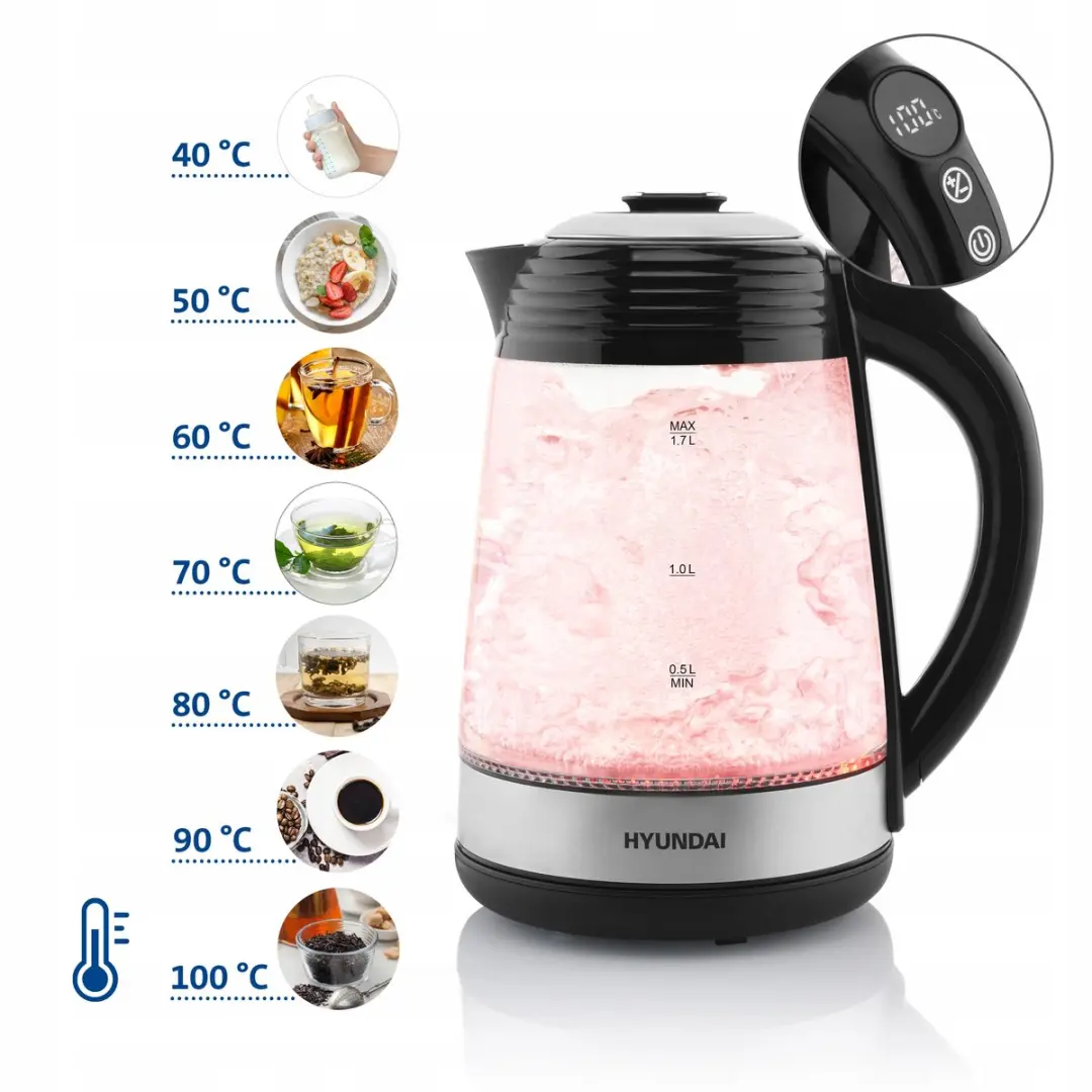 Hyundai VK780 Elektrische Waterkoker 2200W - 1.7L Glas