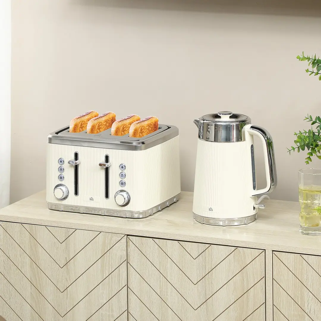 ECTEATOY Ontbijtset 2200W - Waterkoker & Broodrooster - 1,7L - Crème - afbeelding 4 van 6