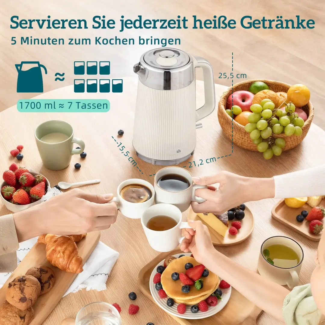 ECTEATOY Ontbijtset 2200W - Waterkoker & Broodrooster - 1,7L - Crème - afbeelding 5 van 6