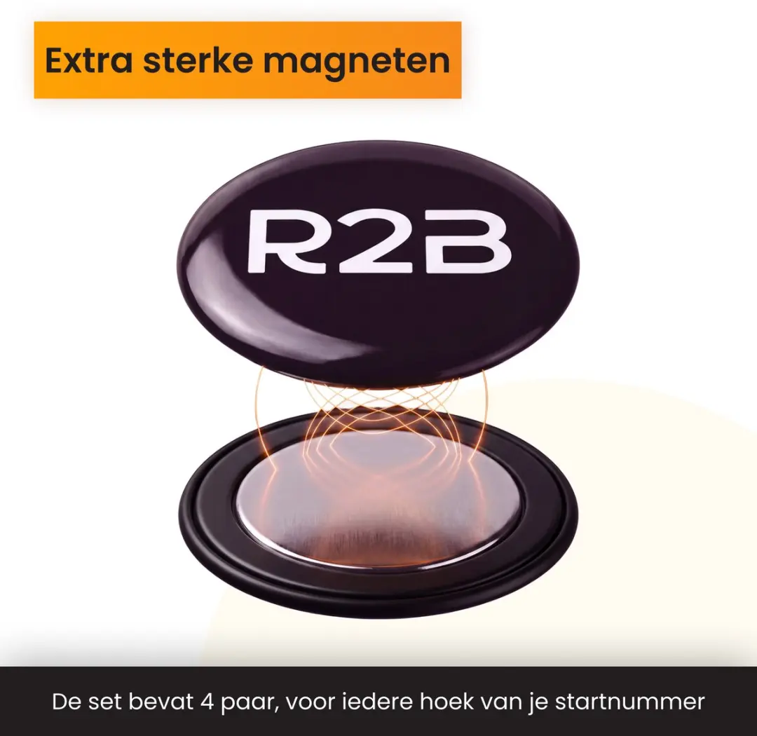 R2B Startnummer Magneten Set - 8 Stuks - Zwart