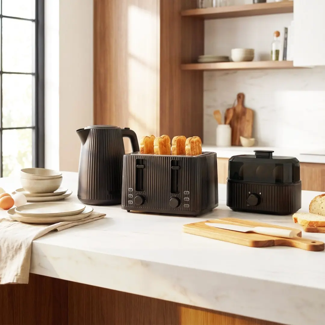 ECTEATOY 3-in-1 Ontbijtset 2200W - Waterkoker/Broodrooster/Eierkoker - Zwart