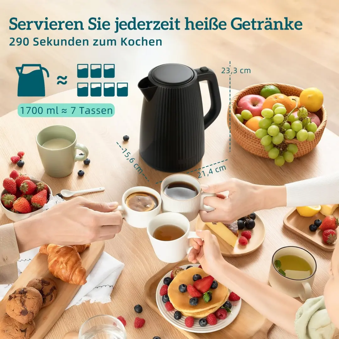 ECTEATOY 3-in-1 Ontbijtset 2200W - Waterkoker/Broodrooster/Eierkoker - Zwart