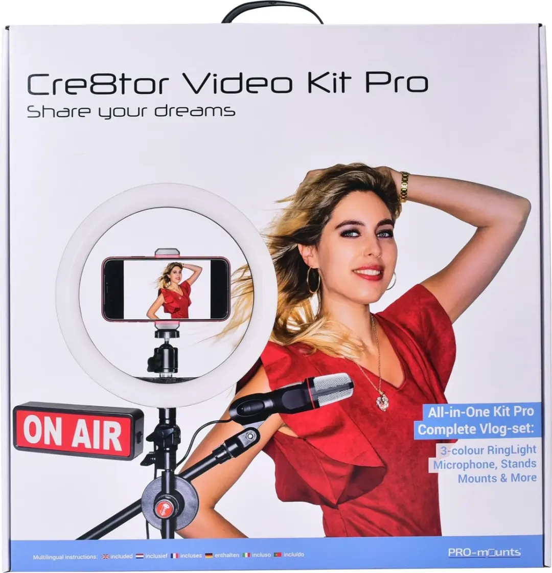 PRO-MOUNTS Cre8tor Video Kit Pro - Ringlamp & Statiefset Zwart