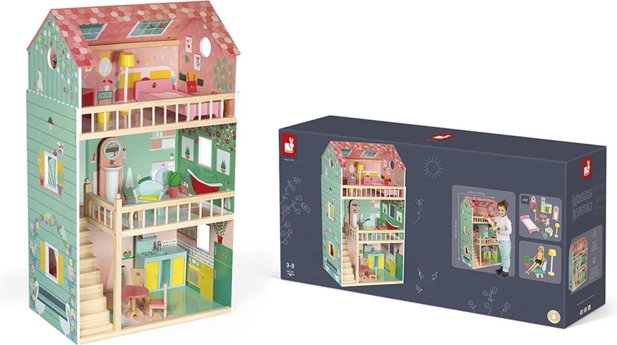 Janod Happy Day Houten Poppenhuis 3 Verdiepingen