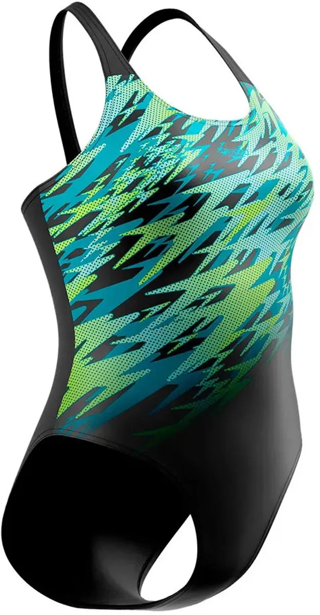Speedo Hyperboom Placement Muscleback Badpak Dames - 38 - Zwart/Groen