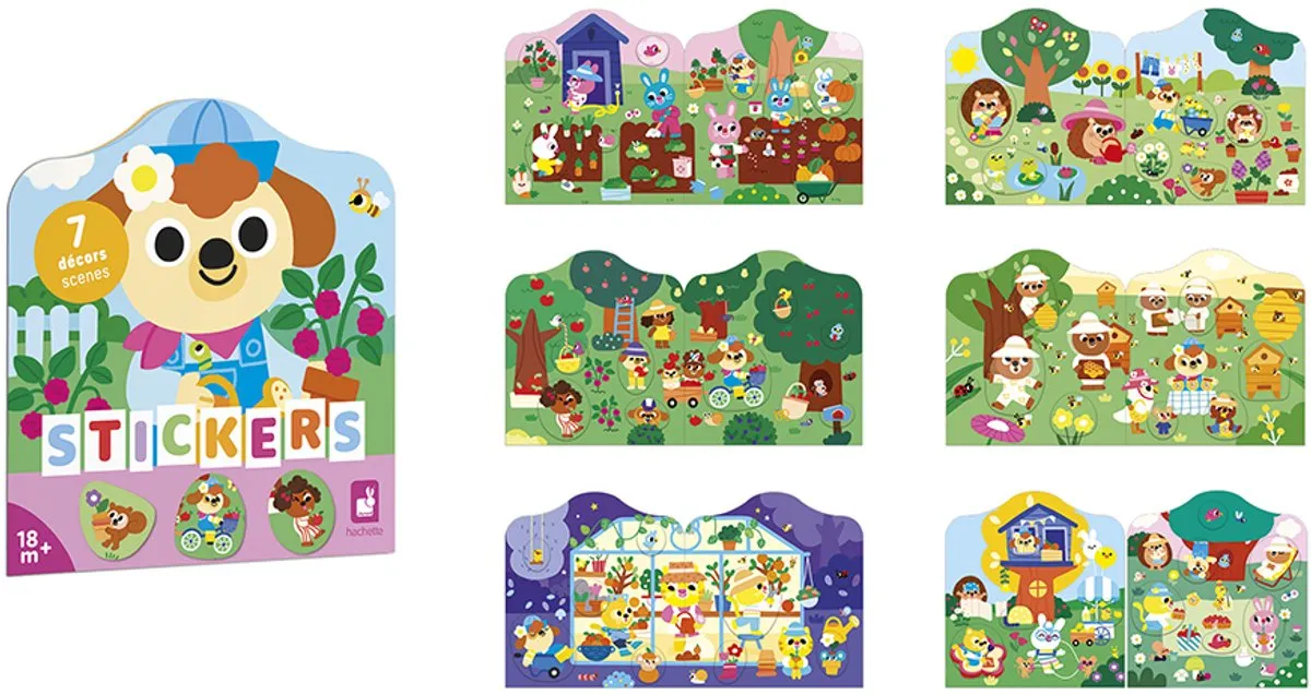 Janod Stickerboek De Tuin - 12 Pagina's + 8 Stickerpagina's - Multicolor