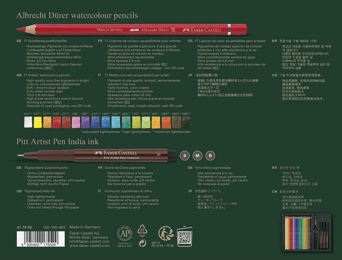 Faber-Castell Albrecht Dürer & Pitt Artist Pen Set 21-delig - 17 Kleuren