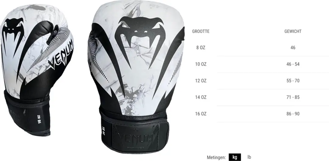 Venum Impact Muay Thai Bokshandschoenen 12 oz - Wit/Zwart
