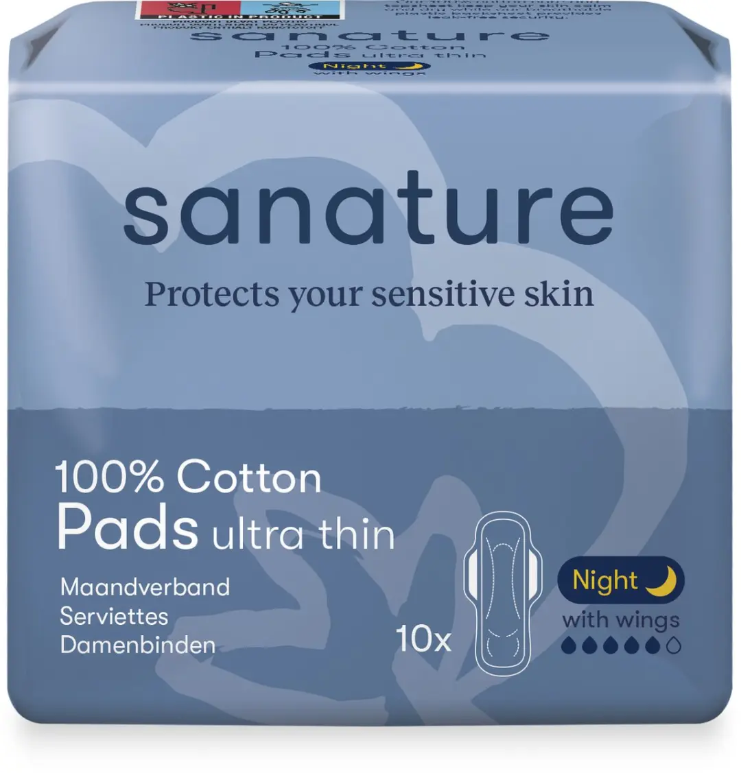 Sanature Maandverband Nacht 100% Katoen - 60 Stuks - Blauw