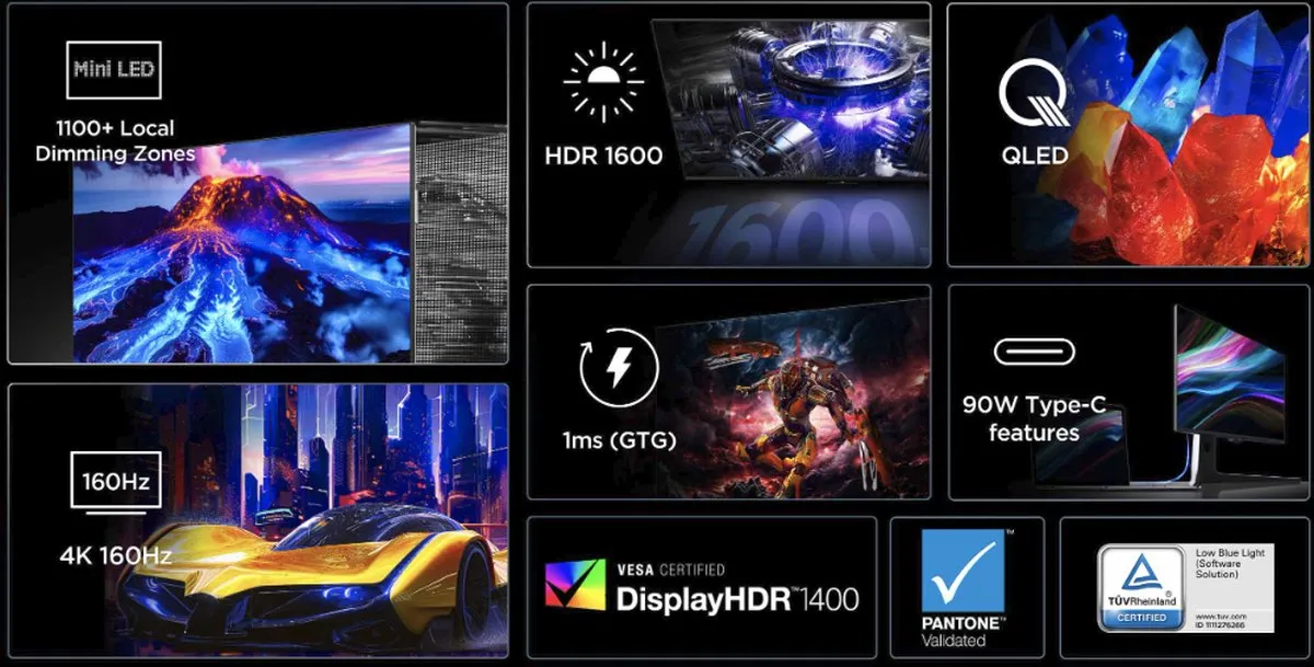 TCL 27R83U 4K Mini LED Gaming Monitor - 160Hz - USB-C 90W