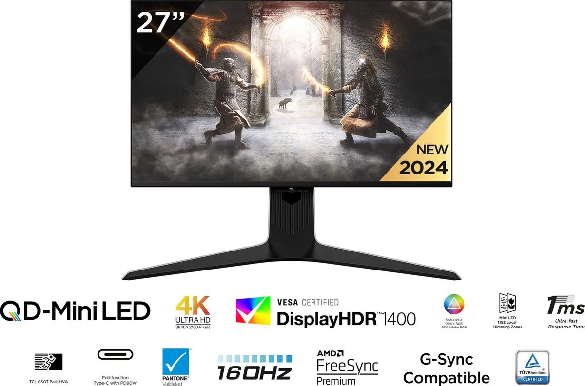 TCL 27R83U 4K Mini LED Gaming Monitor - 160Hz - USB-C 90W